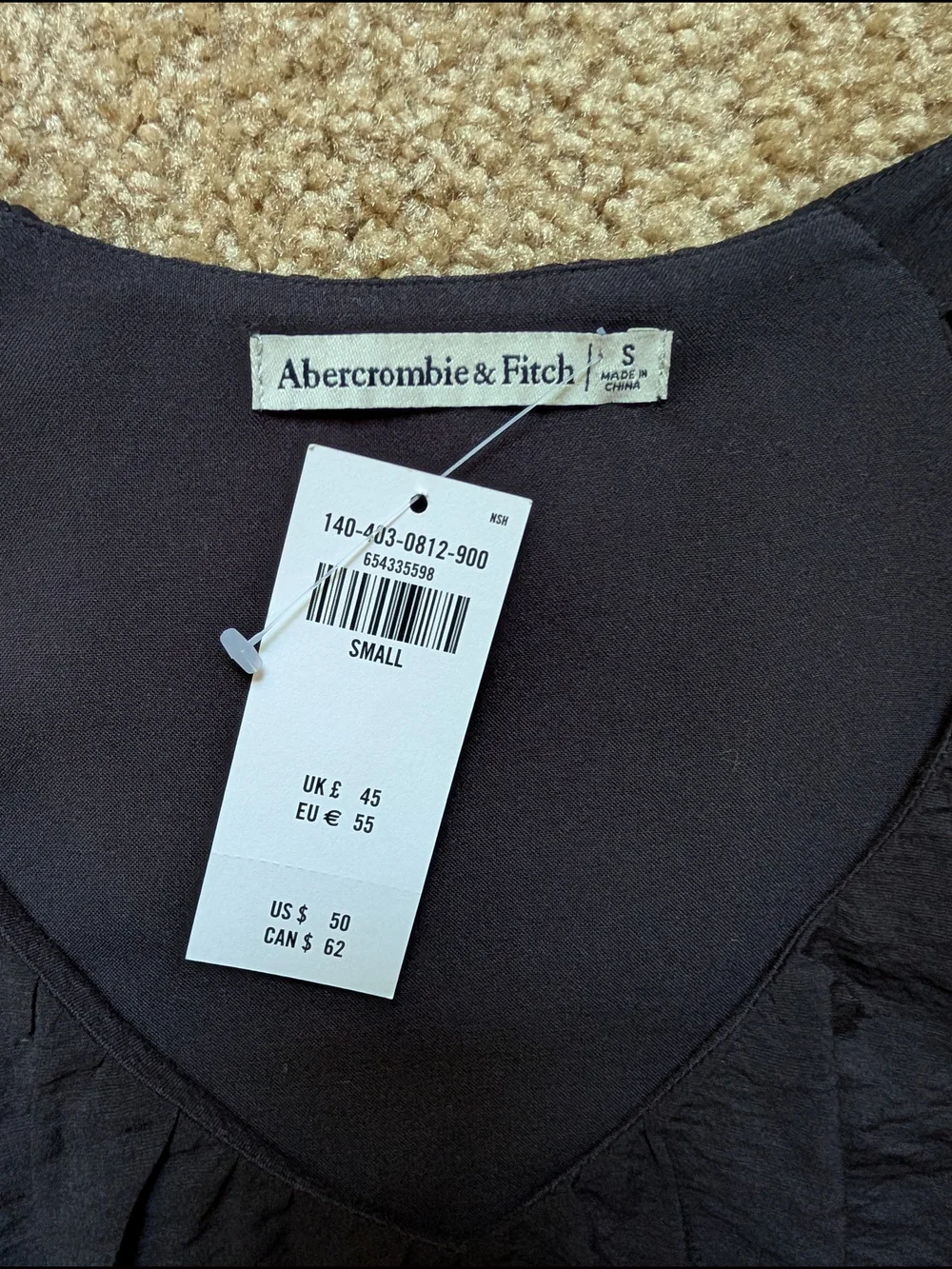 Abercrombie & Fitch Black Textured Puff Sleeve V-Neck Blouse